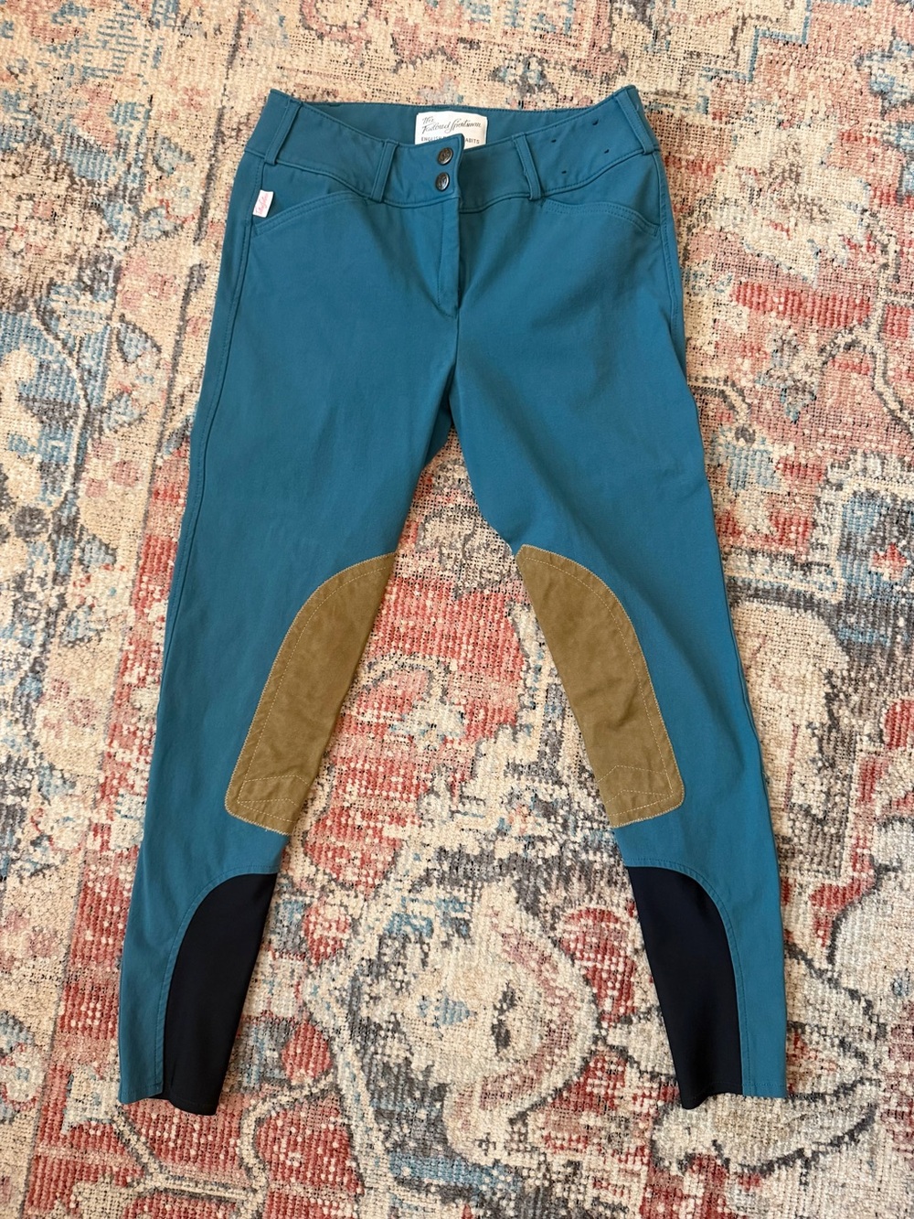 The Tailored Sportsman Teal Breeches with Tan Suede Knee Patches